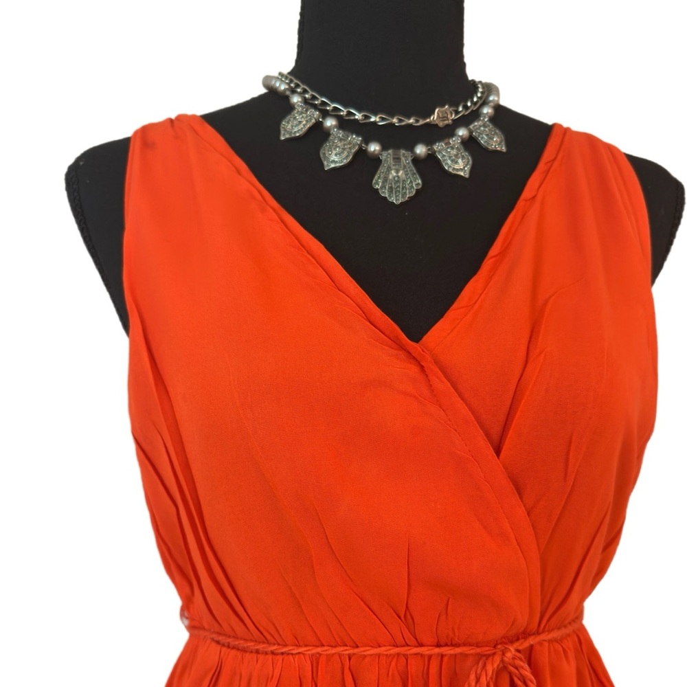 SHINESTAR ~ Orange Pleated Maxi Dress w/V-Neck Sleeveless and Side Slits size M - Picture 5 of 8